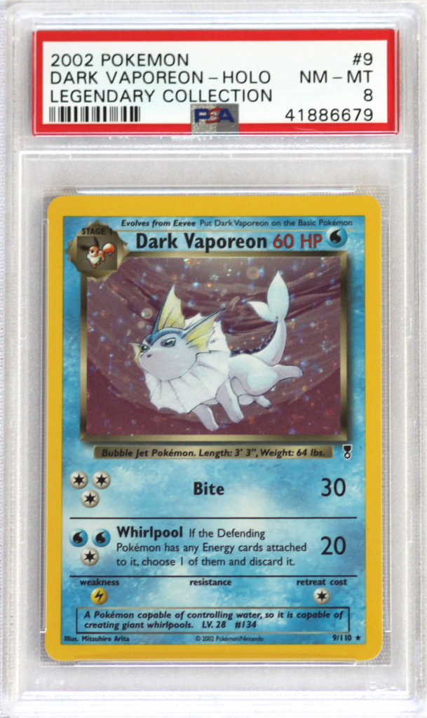 2002 POKEMON LEGENDARY COLLECTION- 09- DARK VAPOREON- HOLO- PSA 8 CARD ...