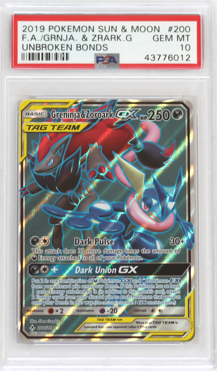 2019 Pokemon Sun Moon Unbroken Bonds 200 Fa Greninja Zoroark Gx Psa 10 Card