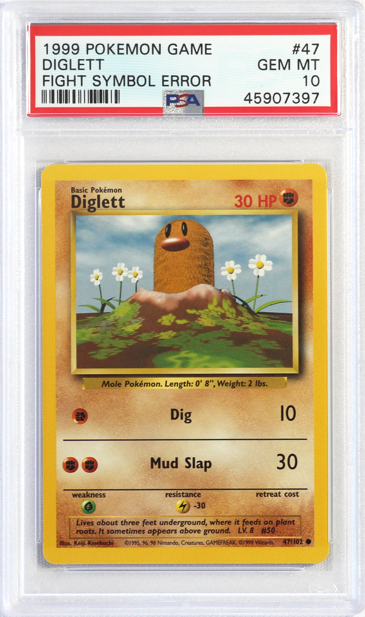1999 Pokemon Base Set 47 Diglett Fight Symbol Error Psa 10 Card Pokefeens