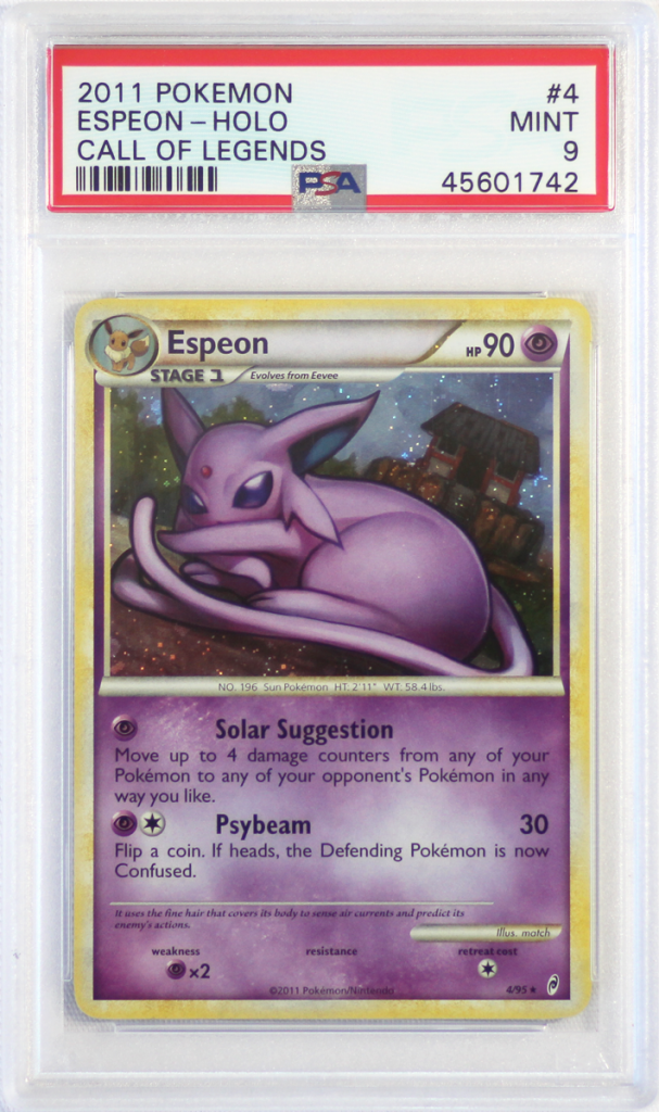 2011 POKEMON CALL OF LEGENDS- 4- ESPEON- HOLO- PSA 9 CARD – Pokefeens