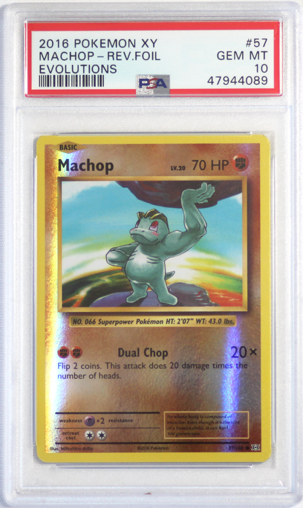 2016 POKEMON XY EVOLUTIONS 57 MACHOP REVERSE HOLO PSA 10 CARD