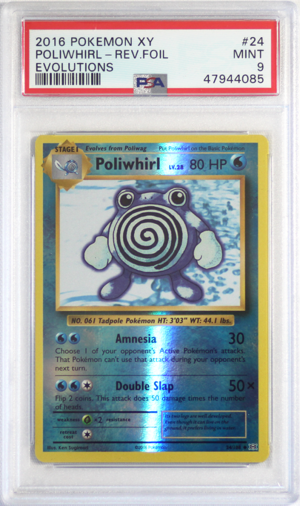 2016 POKEMON XY EVOLUTIONS 24 POLIWHIRL REVERSE HOLO PSA 9 CARD 