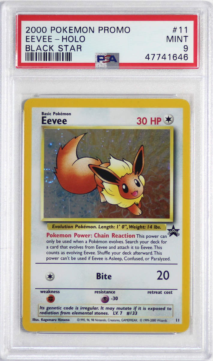 2000 POKEMON BLACK STAR PROMO- 11- EEVEE- HOLO- PSA 9 CARD – Pokefeens